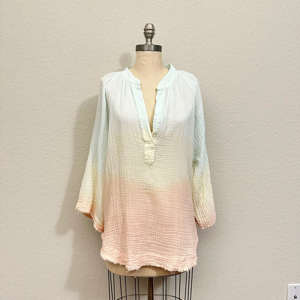 9SEED Resort Marrakesh Tunic Top Mint Peach Ombre Gauze Blouse Beach